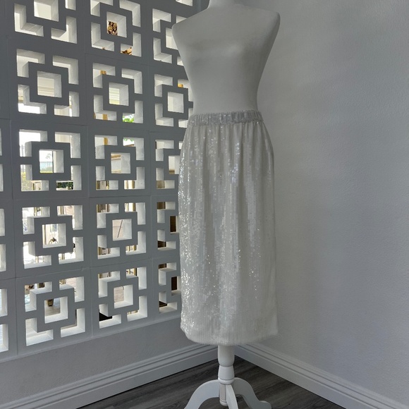 J Crew White Sequin Pull On Skirt - Picture 1 of 4